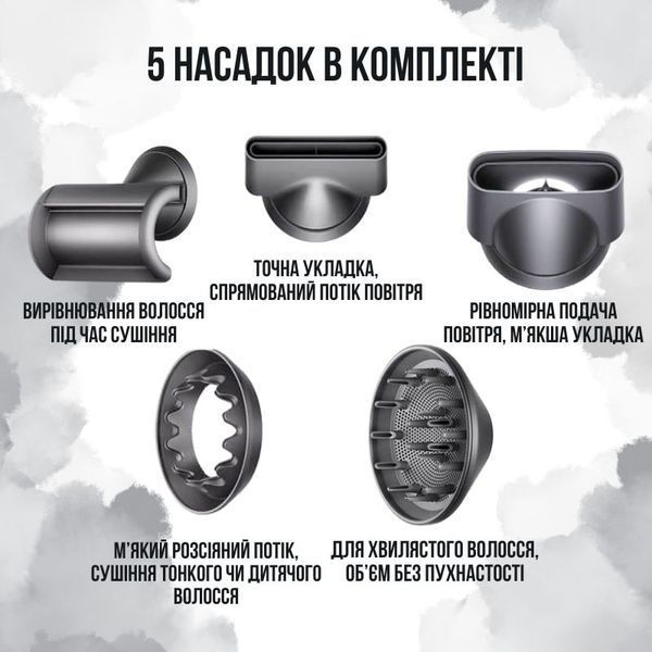 Фен для волос Мультистайлер 5 в 1, 1600 Вт, 5 насадок, Серебристый/Графит iron5in1 фото