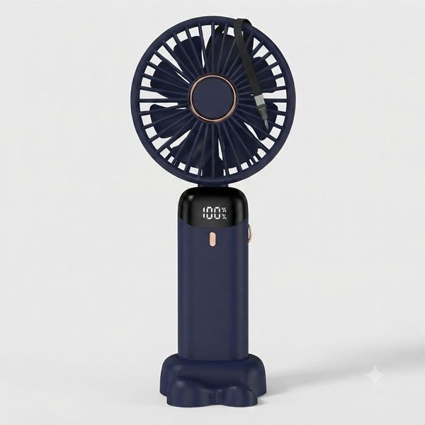 Портативний складаний міні-вентилятор з LED-дисплеєм (5000 мАг) FAN-5000-BLUE фото