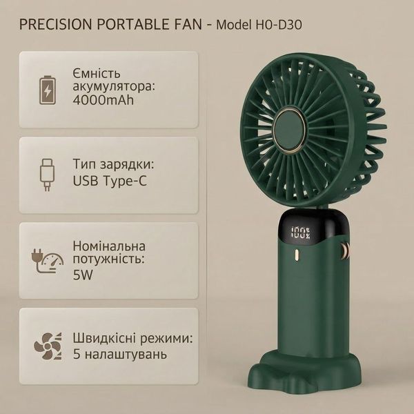 Портативний акумуляторний вентилятор, ручний DP-720 (4000mAh) DP-720-GRN фото