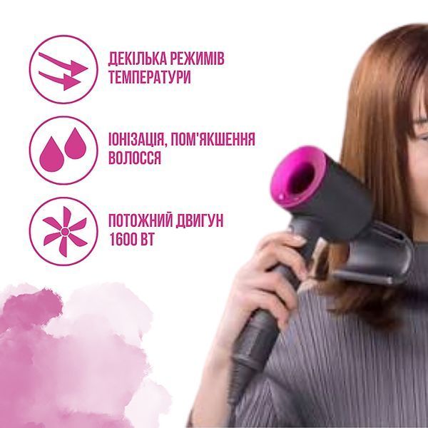 Фен стайлер Dyson 5 в 1 (Iron/Fuchsia) для швидкої сушкі та укладки, Сірий/Фуксія  magicfuchsia фото