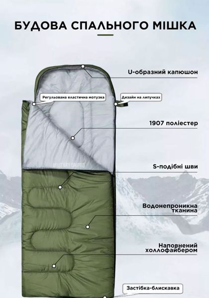 Зимовий спальний мішок з капюшоном Tramp до -25°C, 210x75 см, водовідштовхувальний Тканина Spalnik фото